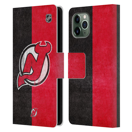 NHL New Jersey Devils Half Distressed Leather Book Wallet Case Cover For Apple iPhone 11 Pro