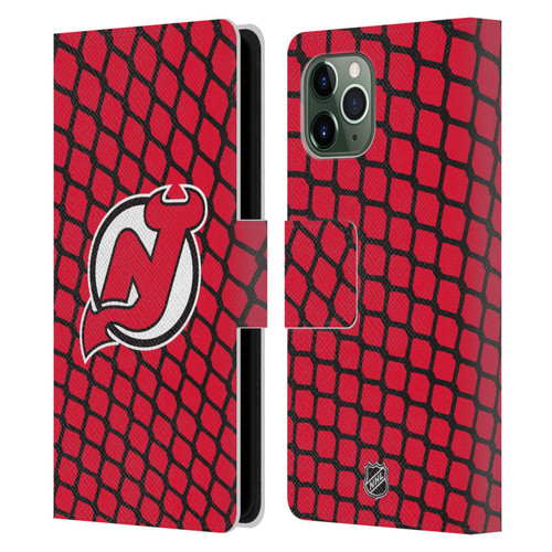 NHL New Jersey Devils Net Pattern Leather Book Wallet Case Cover For Apple iPhone 11 Pro