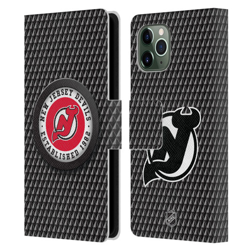 NHL New Jersey Devils Puck Texture Leather Book Wallet Case Cover For Apple iPhone 11 Pro