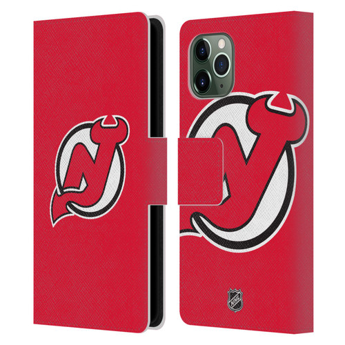 NHL New Jersey Devils Plain Leather Book Wallet Case Cover For Apple iPhone 11 Pro