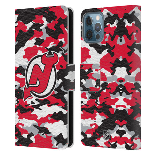 NHL New Jersey Devils Camouflage Leather Book Wallet Case Cover For Apple iPhone 12 / iPhone 12 Pro