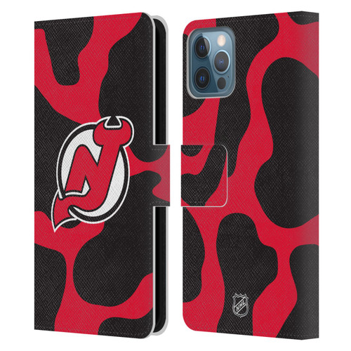 NHL New Jersey Devils Cow Pattern Leather Book Wallet Case Cover For Apple iPhone 12 / iPhone 12 Pro