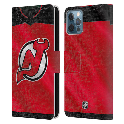 NHL New Jersey Devils Jersey Leather Book Wallet Case Cover For Apple iPhone 12 / iPhone 12 Pro