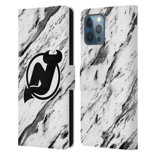 NHL New Jersey Devils Marble Leather Book Wallet Case Cover For Apple iPhone 12 Pro Max