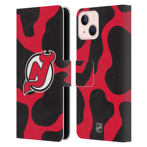 NHL New Jersey Devils Cow Pattern Leather Book Wallet Case Cover For Apple iPhone 13