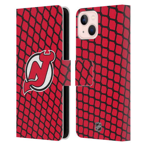 NHL New Jersey Devils Net Pattern Leather Book Wallet Case Cover For Apple iPhone 13