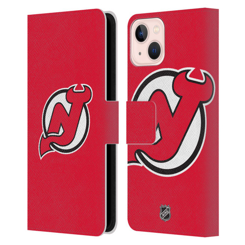 NHL New Jersey Devils Plain Leather Book Wallet Case Cover For Apple iPhone 13