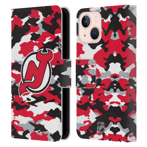 NHL New Jersey Devils Camouflage Leather Book Wallet Case Cover For Apple iPhone 13 Mini