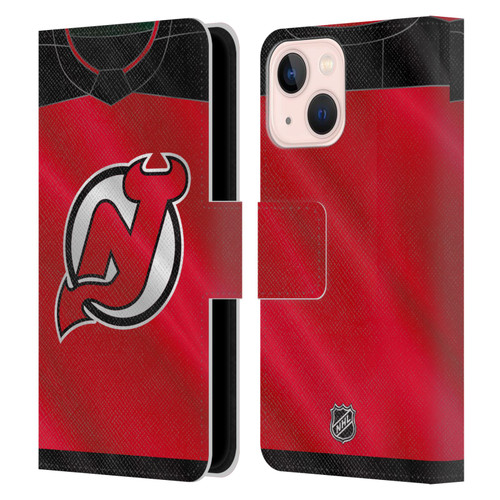 NHL New Jersey Devils Jersey Leather Book Wallet Case Cover For Apple iPhone 13 Mini