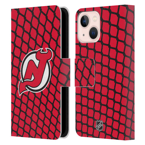 NHL New Jersey Devils Net Pattern Leather Book Wallet Case Cover For Apple iPhone 13 Mini