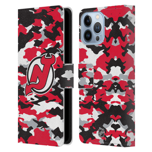 NHL New Jersey Devils Camouflage Leather Book Wallet Case Cover For Apple iPhone 13 Pro Max