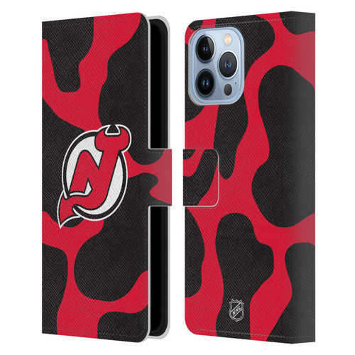 NHL New Jersey Devils Cow Pattern Leather Book Wallet Case Cover For Apple iPhone 13 Pro Max