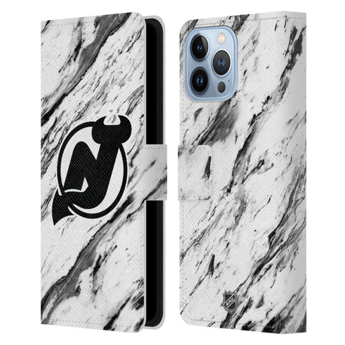 NHL New Jersey Devils Marble Leather Book Wallet Case Cover For Apple iPhone 13 Pro Max