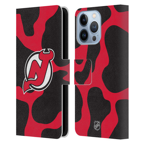 NHL New Jersey Devils Cow Pattern Leather Book Wallet Case Cover For Apple iPhone 13 Pro