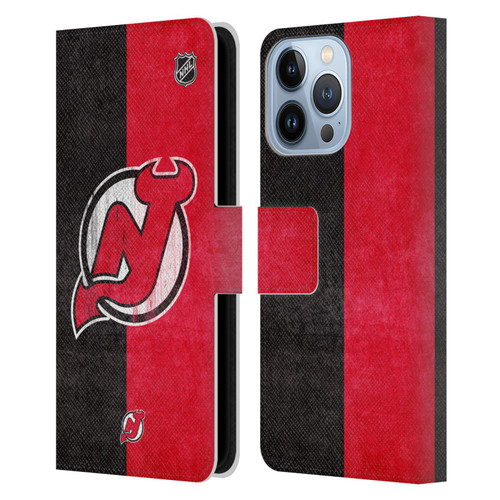NHL New Jersey Devils Half Distressed Leather Book Wallet Case Cover For Apple iPhone 13 Pro