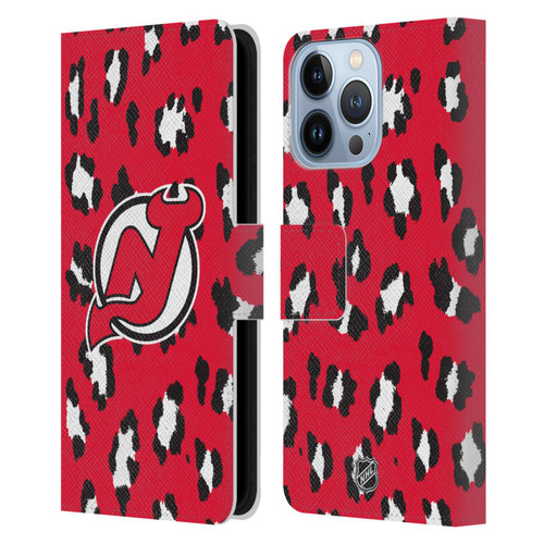 NHL New Jersey Devils Leopard Patten Leather Book Wallet Case Cover For Apple iPhone 13 Pro