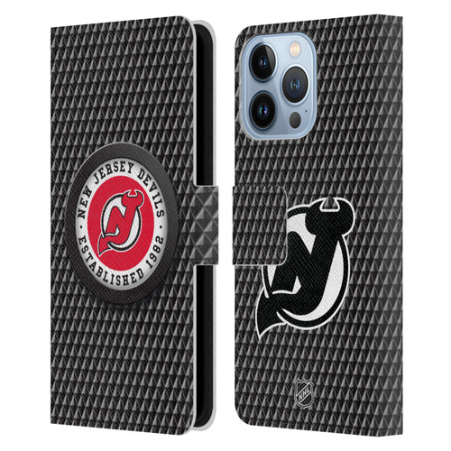 NHL New Jersey Devils Puck Texture Leather Book Wallet Case Cover For Apple iPhone 13 Pro