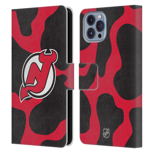 NHL New Jersey Devils Cow Pattern Leather Book Wallet Case Cover For Apple iPhone 14