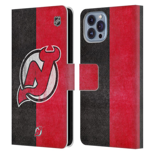 NHL New Jersey Devils Half Distressed Leather Book Wallet Case Cover For Apple iPhone 14