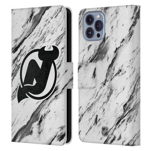 NHL New Jersey Devils Marble Leather Book Wallet Case Cover For Apple iPhone 14