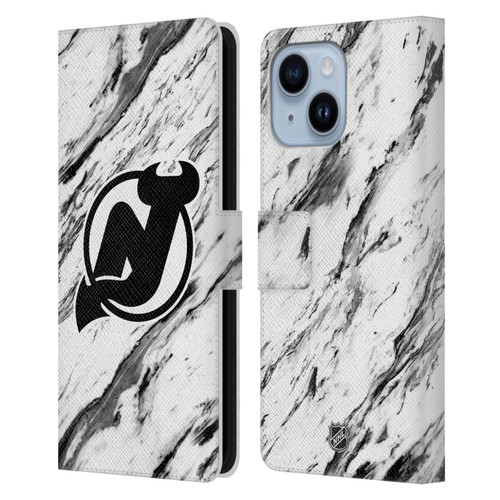 NHL New Jersey Devils Marble Leather Book Wallet Case Cover For Apple iPhone 14 Plus