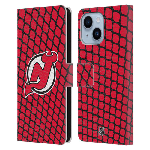 NHL New Jersey Devils Net Pattern Leather Book Wallet Case Cover For Apple iPhone 14 Plus