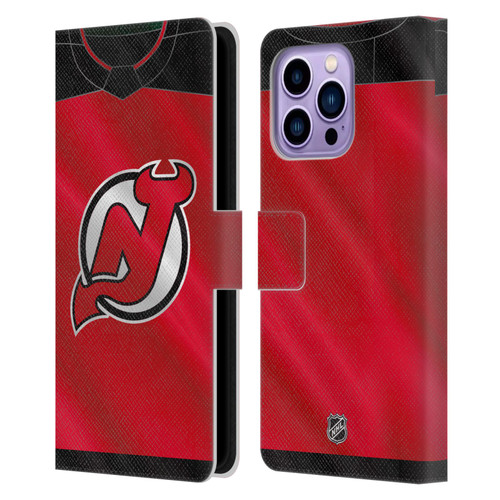 NHL New Jersey Devils Jersey Leather Book Wallet Case Cover For Apple iPhone 14 Pro Max