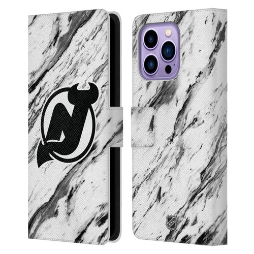 NHL New Jersey Devils Marble Leather Book Wallet Case Cover For Apple iPhone 14 Pro Max