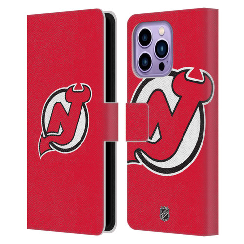 NHL New Jersey Devils Plain Leather Book Wallet Case Cover For Apple iPhone 14 Pro Max