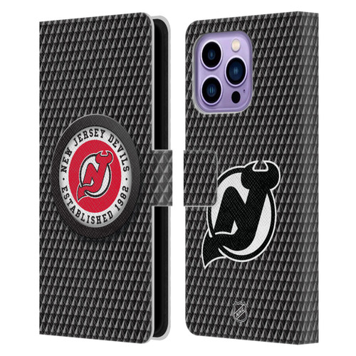 NHL New Jersey Devils Puck Texture Leather Book Wallet Case Cover For Apple iPhone 14 Pro Max
