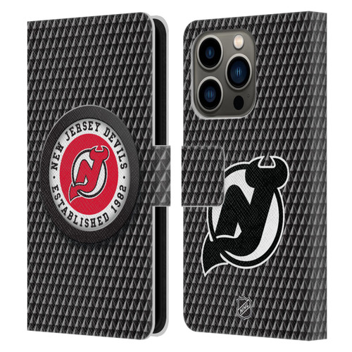 NHL New Jersey Devils Puck Texture Leather Book Wallet Case Cover For Apple iPhone 14 Pro