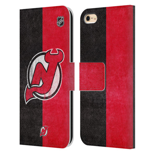 NHL New Jersey Devils Half Distressed Leather Book Wallet Case Cover For Apple iPhone 6 / iPhone 6s