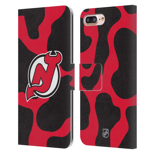 NHL New Jersey Devils Cow Pattern Leather Book Wallet Case Cover For Apple iPhone 7 Plus / iPhone 8 Plus