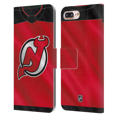 NHL New Jersey Devils Jersey Leather Book Wallet Case Cover For Apple iPhone 7 Plus / iPhone 8 Plus