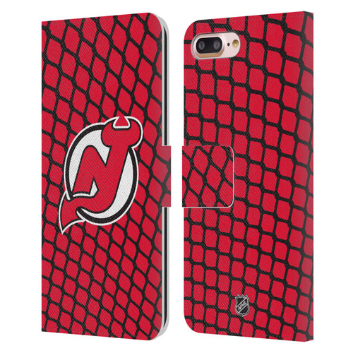 NHL New Jersey Devils Net Pattern Leather Book Wallet Case Cover For Apple iPhone 7 Plus / iPhone 8 Plus