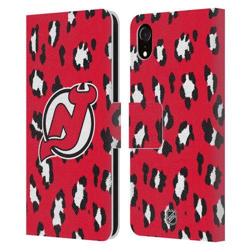NHL New Jersey Devils Leopard Patten Leather Book Wallet Case Cover For Apple iPhone XR