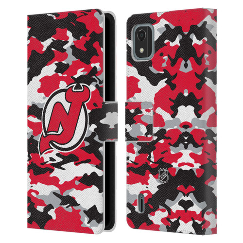 NHL New Jersey Devils Camouflage Leather Book Wallet Case Cover For Nokia C2 2nd Edition