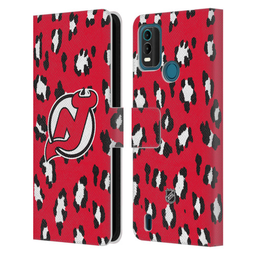 NHL New Jersey Devils Leopard Patten Leather Book Wallet Case Cover For Nokia G11 Plus