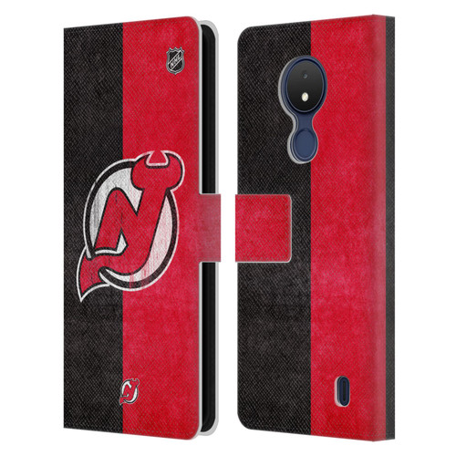 NHL New Jersey Devils Half Distressed Leather Book Wallet Case Cover For Nokia C21