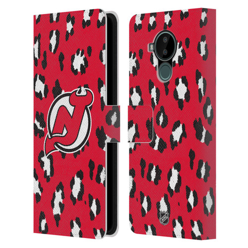 NHL New Jersey Devils Leopard Patten Leather Book Wallet Case Cover For Nokia C30