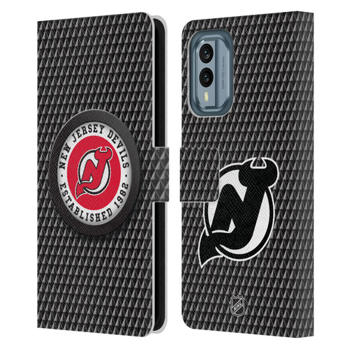 NHL New Jersey Devils Puck Texture Leather Book Wallet Case Cover For Nokia X30