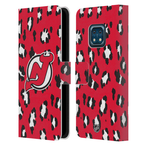 NHL New Jersey Devils Leopard Patten Leather Book Wallet Case Cover For Nokia XR20