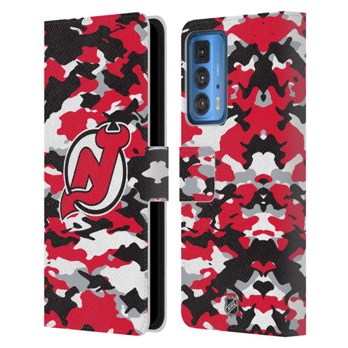 NHL New Jersey Devils Camouflage Leather Book Wallet Case Cover For Motorola Edge 20 Pro