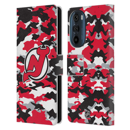 NHL New Jersey Devils Camouflage Leather Book Wallet Case Cover For Motorola Edge 30