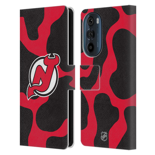 NHL New Jersey Devils Cow Pattern Leather Book Wallet Case Cover For Motorola Edge 30