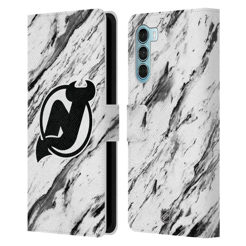 NHL New Jersey Devils Marble Leather Book Wallet Case Cover For Motorola Edge S30 / Moto G200 5G