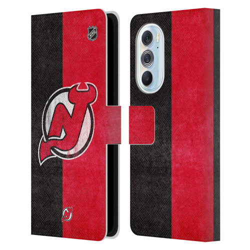 NHL New Jersey Devils Half Distressed Leather Book Wallet Case Cover For Motorola Edge X30