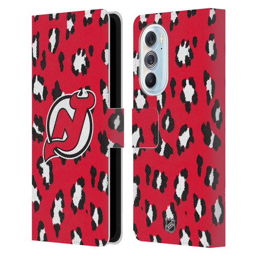 NHL New Jersey Devils Leopard Patten Leather Book Wallet Case Cover For Motorola Edge X30