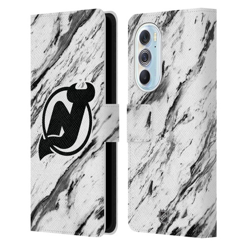 NHL New Jersey Devils Marble Leather Book Wallet Case Cover For Motorola Edge X30