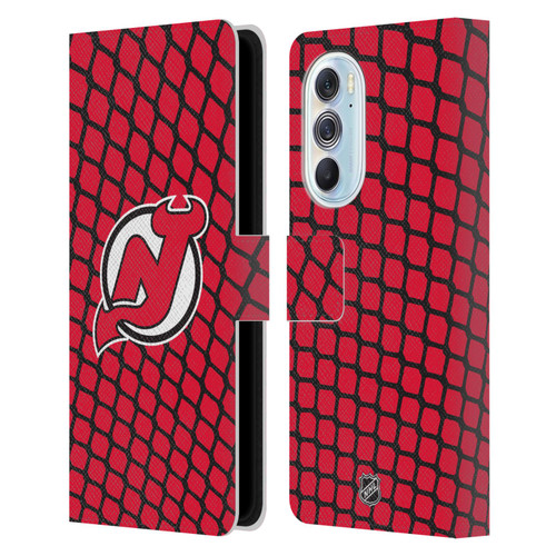 NHL New Jersey Devils Net Pattern Leather Book Wallet Case Cover For Motorola Edge X30